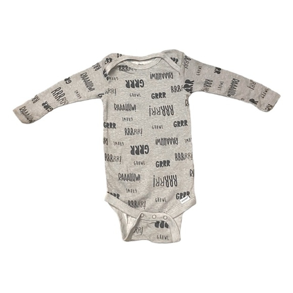 gray Gerber long-sleeve dino baby onesie | 3-6 months